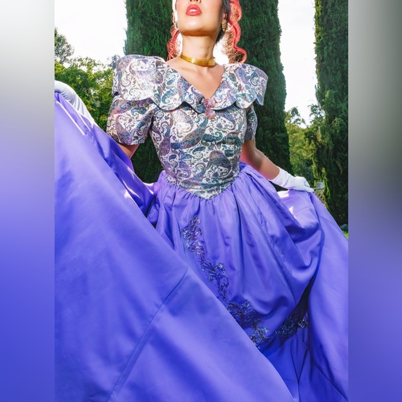 Vintage 80s embellished princess gown sz 6 appliqué handmade paisley bodice - Picture 2 of 4